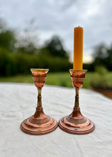 Load image into Gallery viewer, Pair of copper and brass candlesticks
