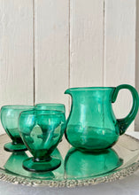 Load image into Gallery viewer, Hand blown green glass jug and set of 6 glasses
