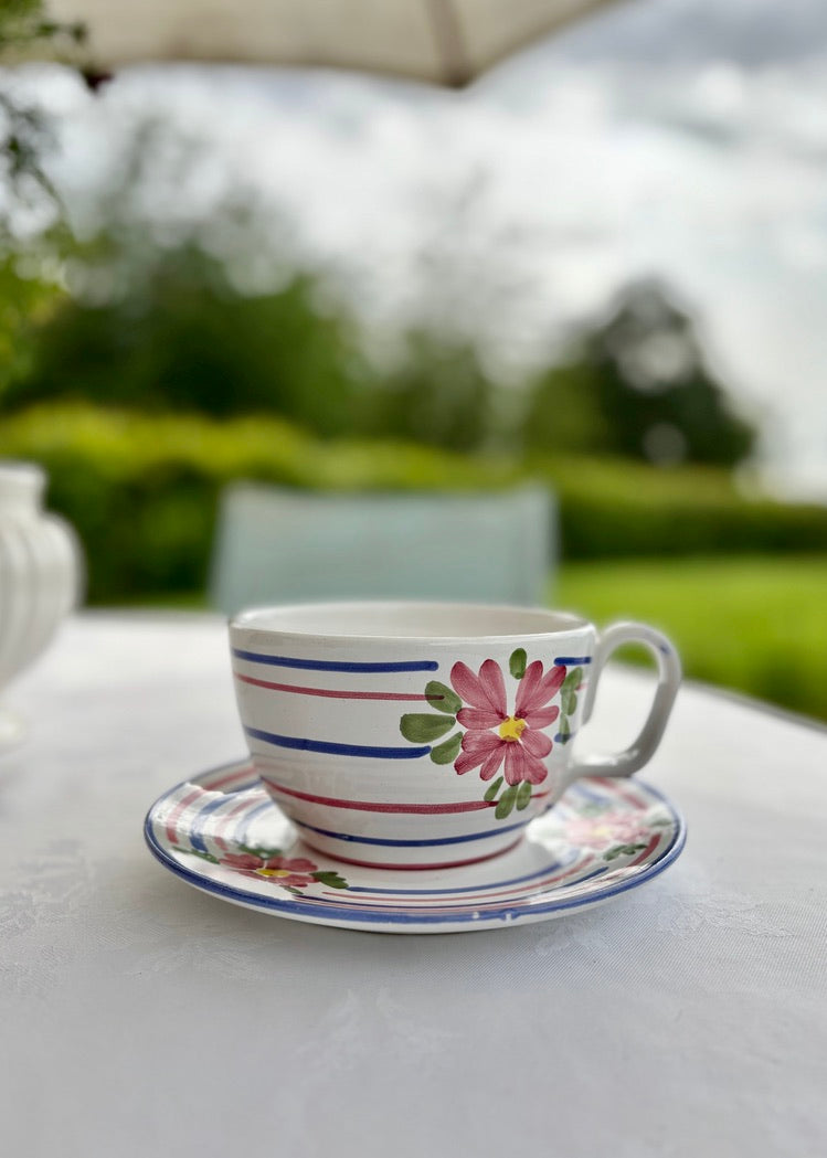 Hand painted French style large cup and saucer