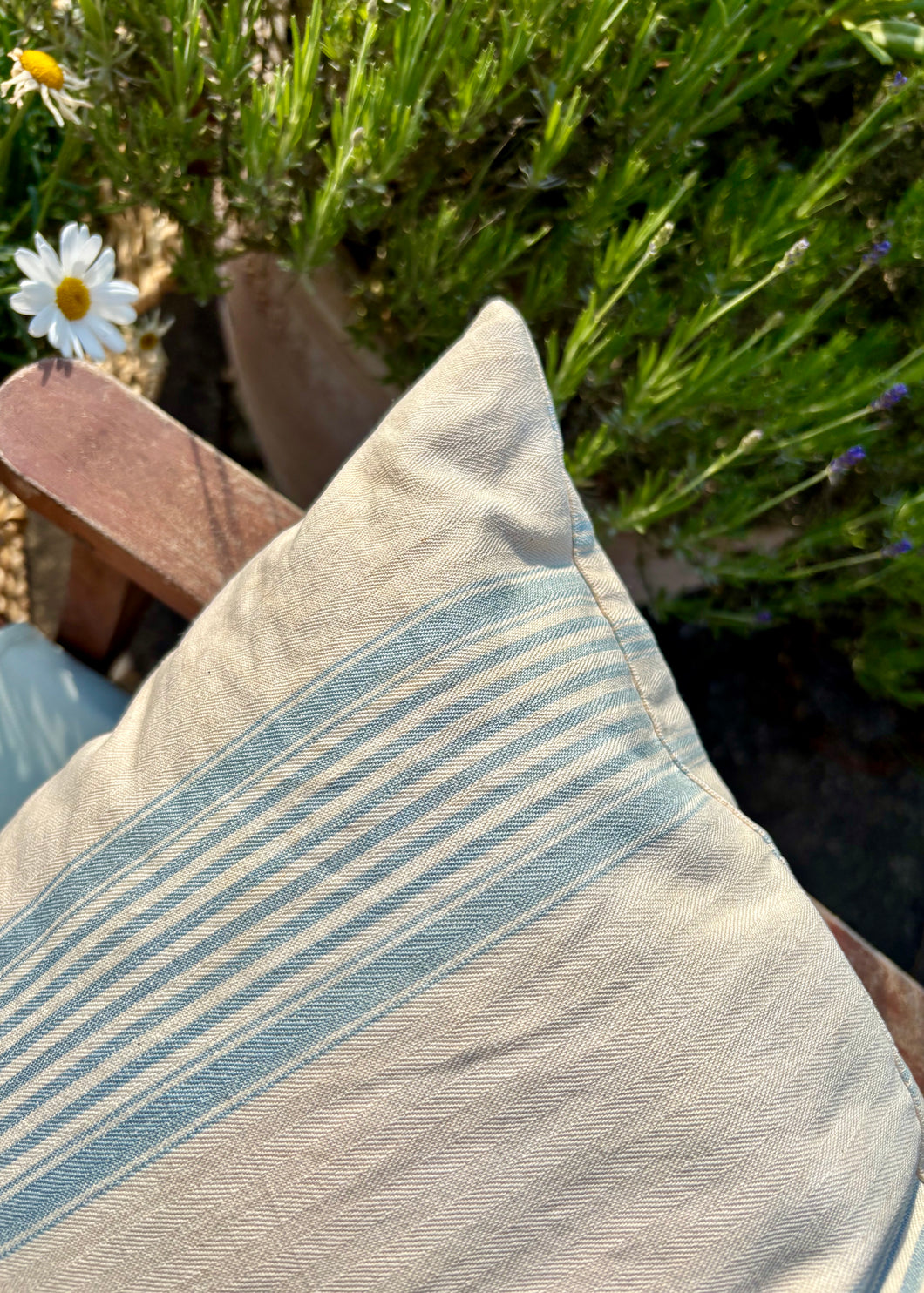 Blue and white stripe cushion