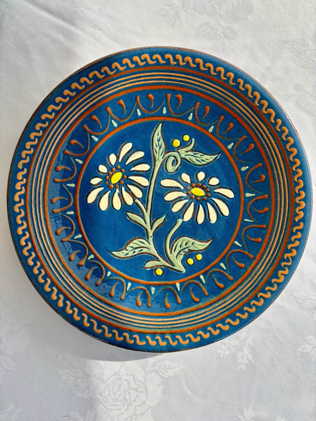 Blue Puigdemont slip glazed daisy plate