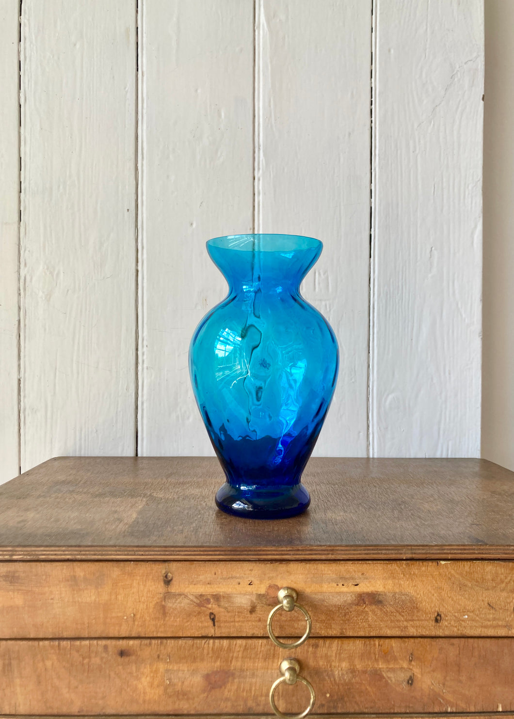 Turquoise hand blown glass vase