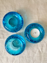 Load image into Gallery viewer, A set of 3 turquoise bubble glass tea light holders
