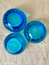 Load image into Gallery viewer, A set of 3 turquoise bubble glass tea light holders
