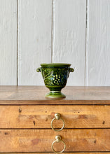 Load image into Gallery viewer, Holkham Pottery green mini urn -vines and grapes and twin handles
