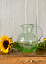 Load image into Gallery viewer, Pale green hand blown bubble glass water jug
