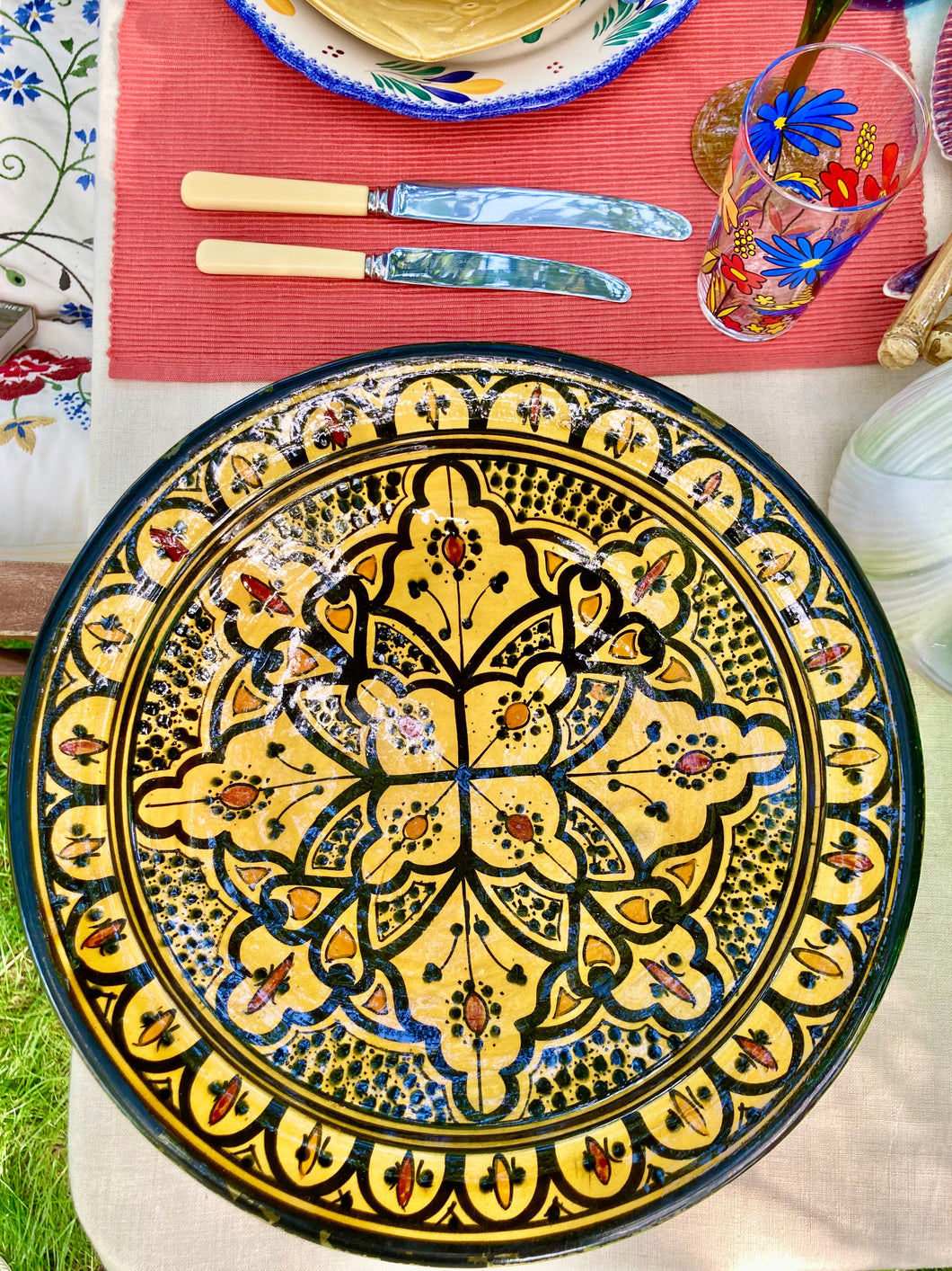 Vintage Safi hand painted Morrocan bowl or dish in saffron