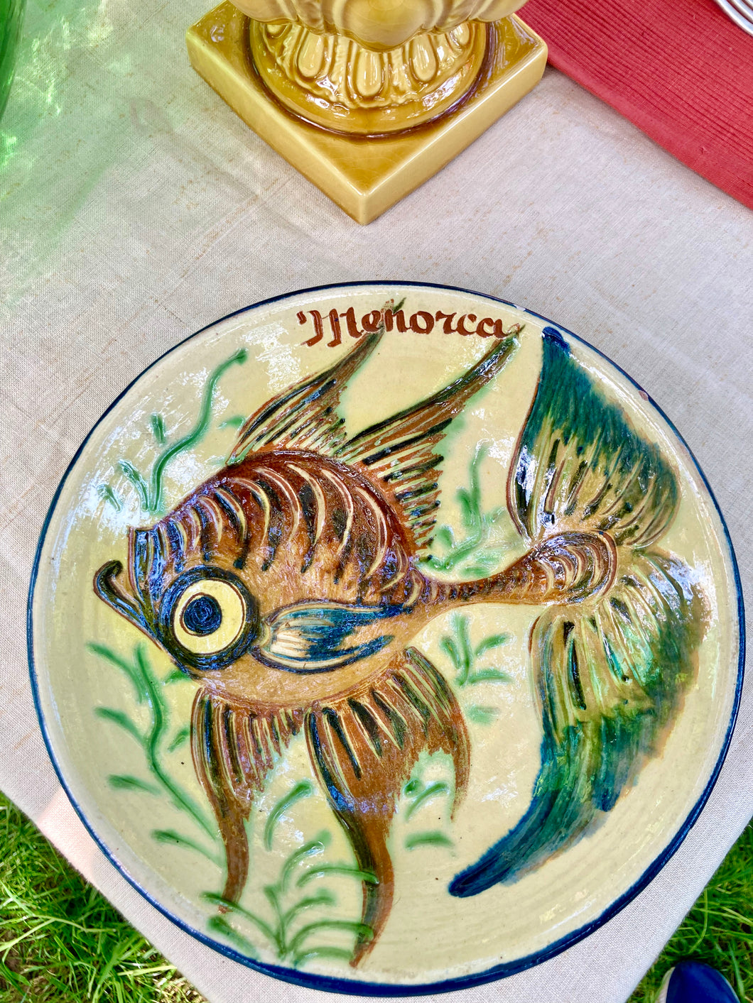 Rustic Menorcan bowl hand decorated with a fish