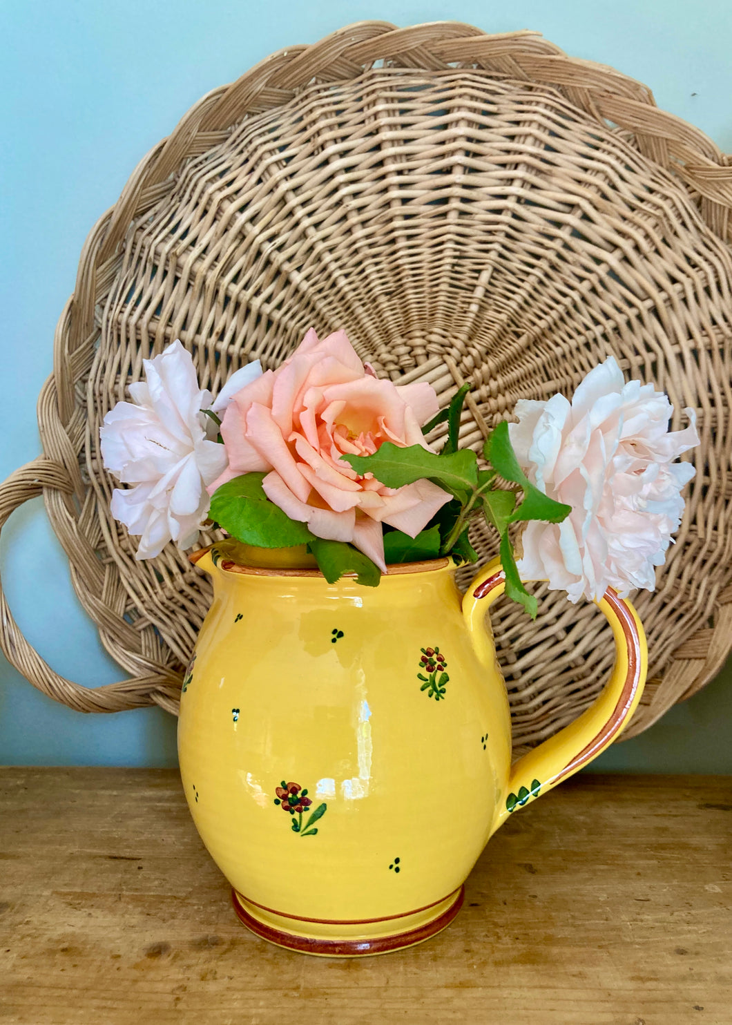 French yellow hand thrown and decorated jug