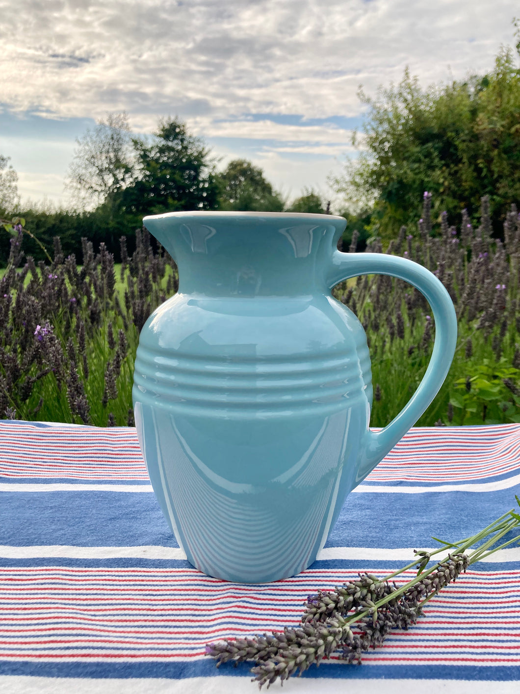 French Le Creuset jug in duck egg blue