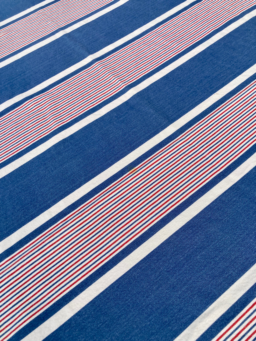 Nautically inspired, square, heavy weight, striped tablecloth