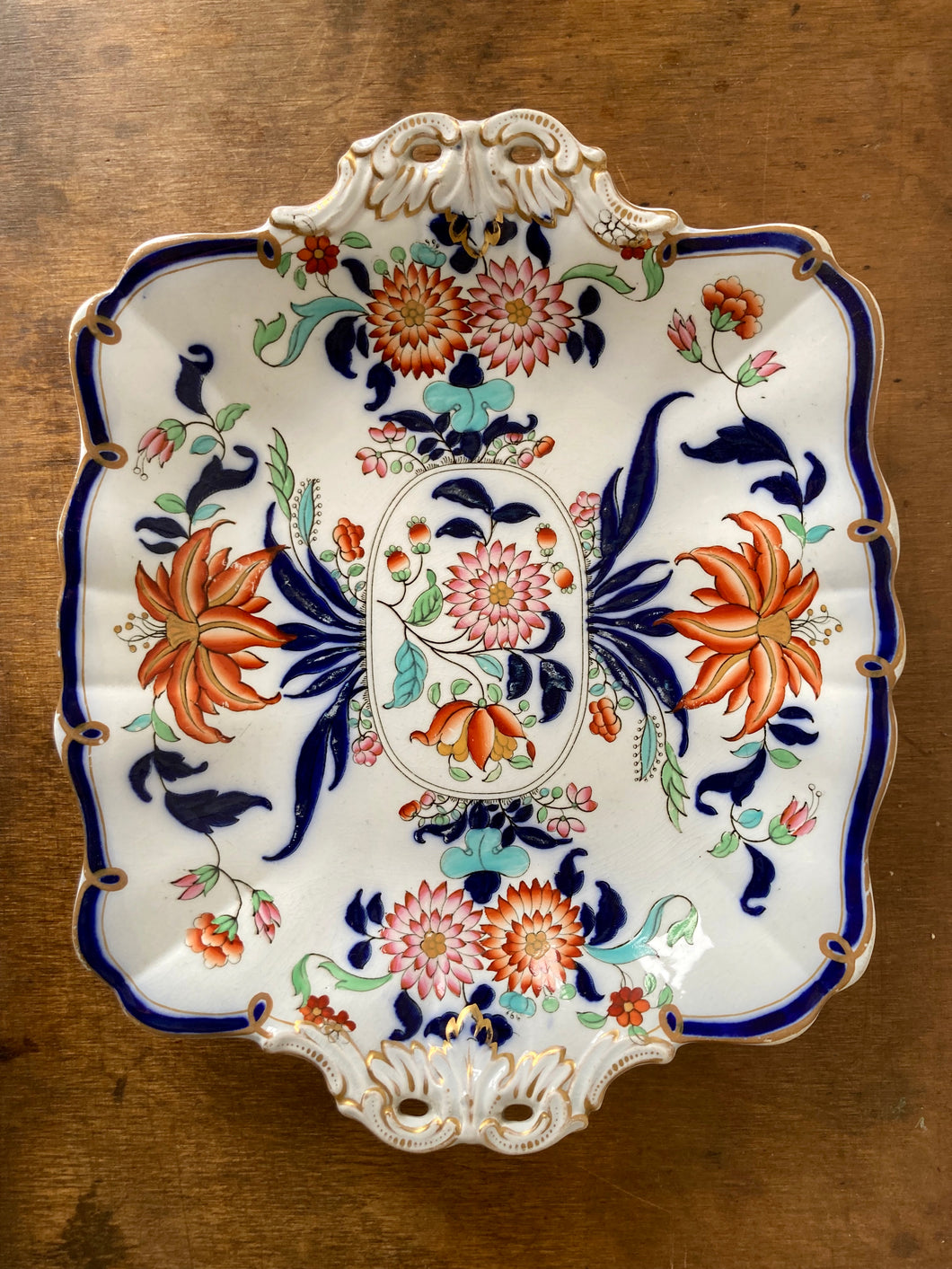 Antique square dahlia and chrysanthemum plate