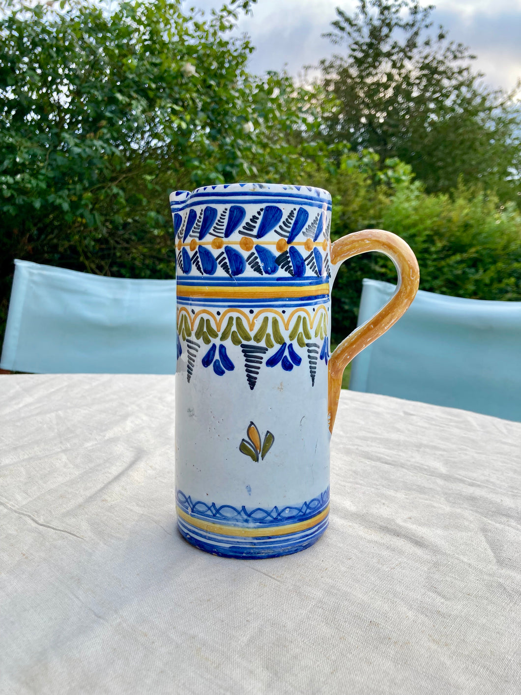 Tall Spanish Talavera hand painted jug