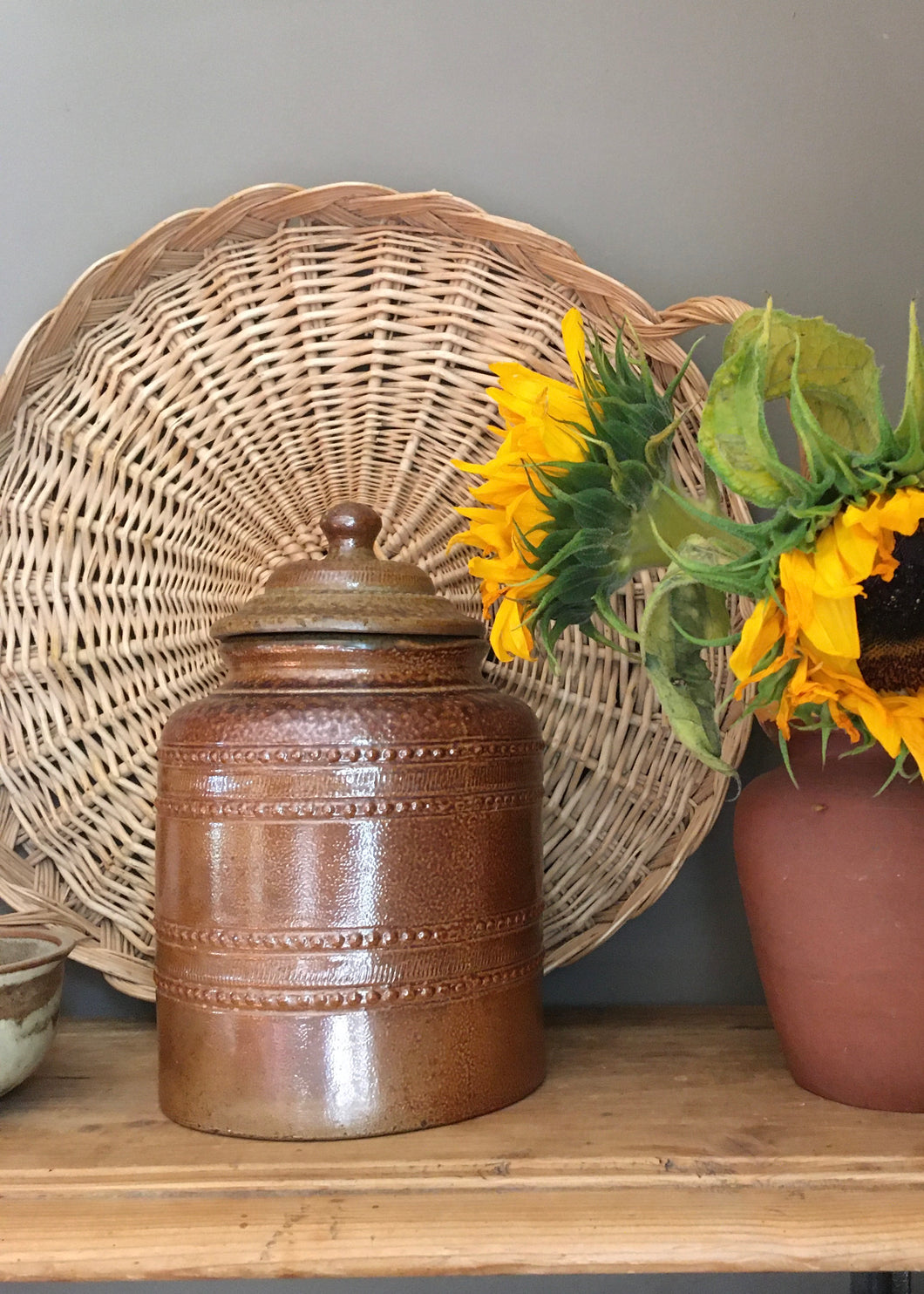 Portuguese salt glaze lidded pot