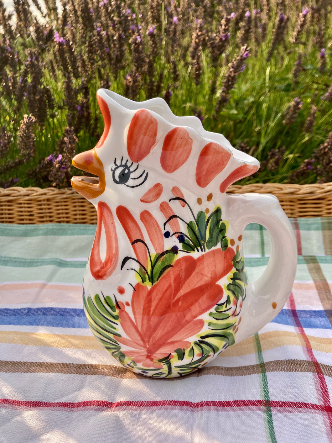 Mediterranean hand painted chicken jug