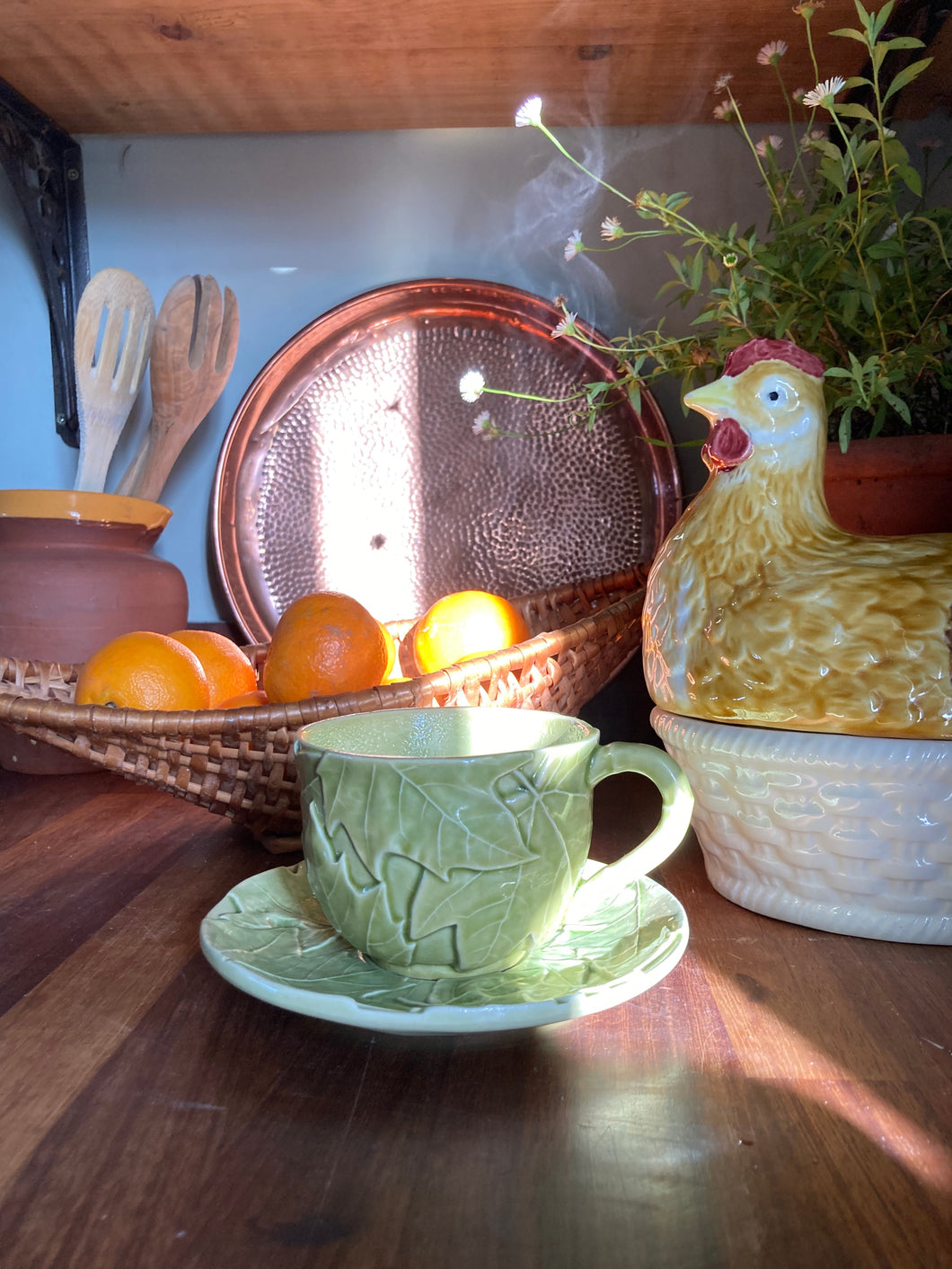 Bordallo Pinheiro vine leaf cup and saucer