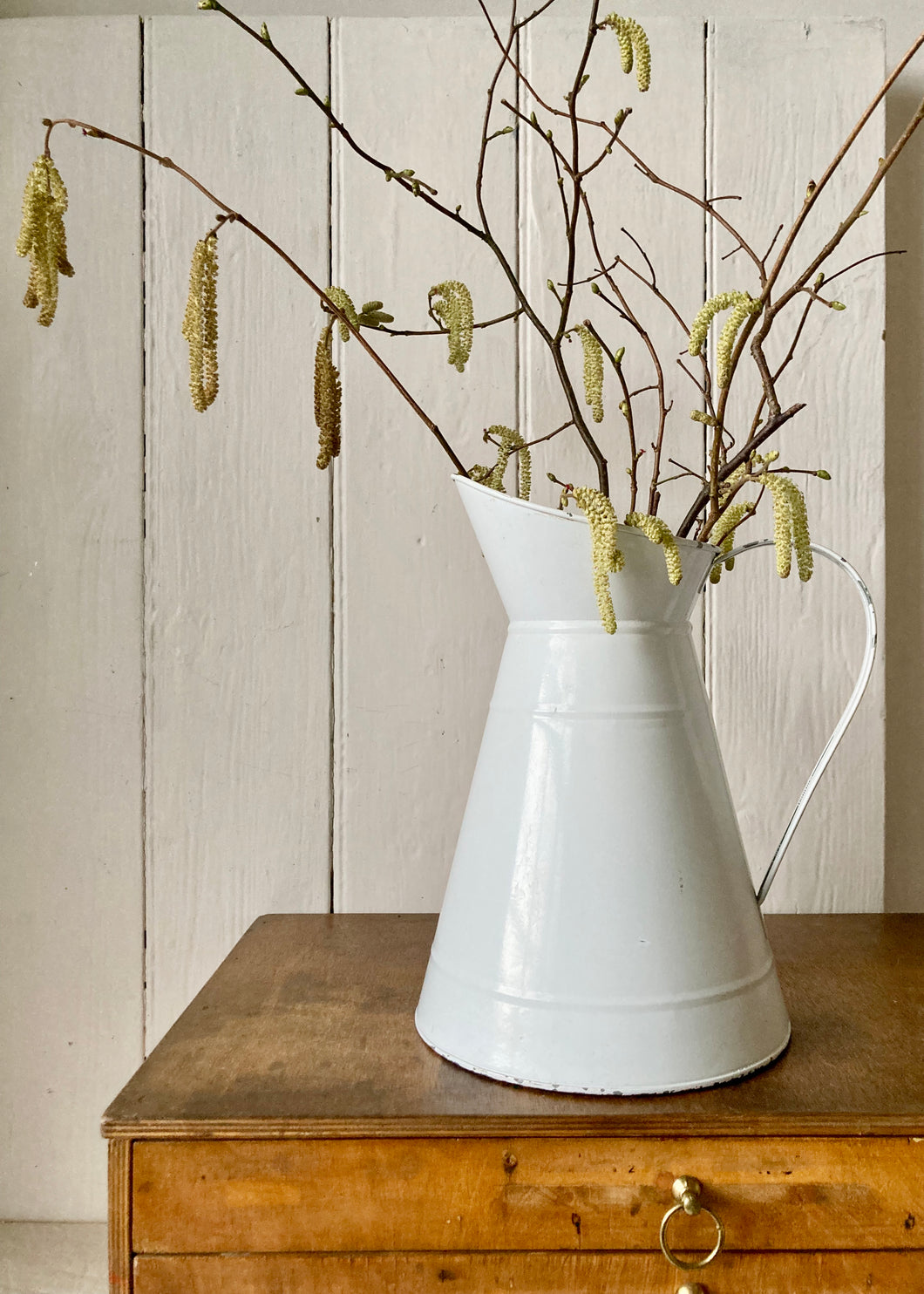 Vintage French-style white metal pitcher