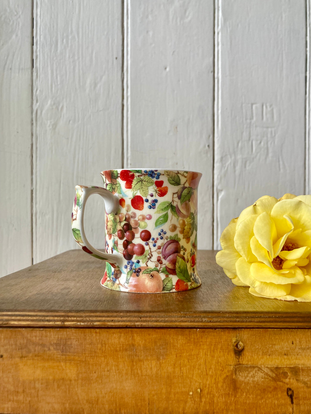 Fruit and flowers bone china mug