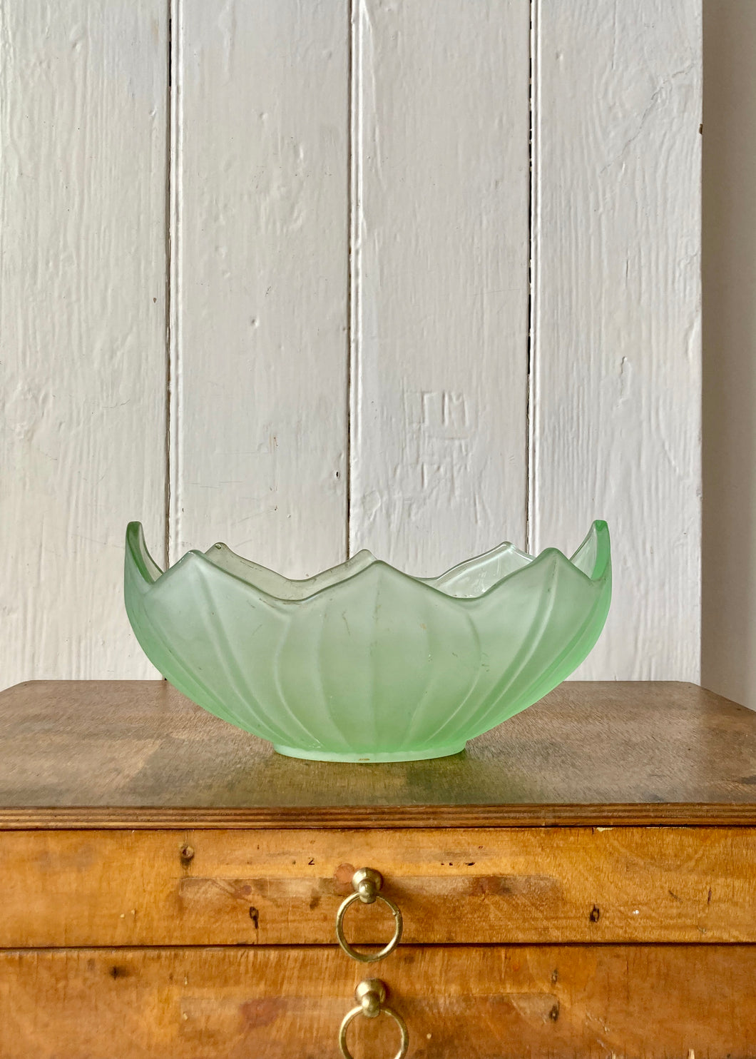 Tulip design Bagley frosted green glass mantle vase