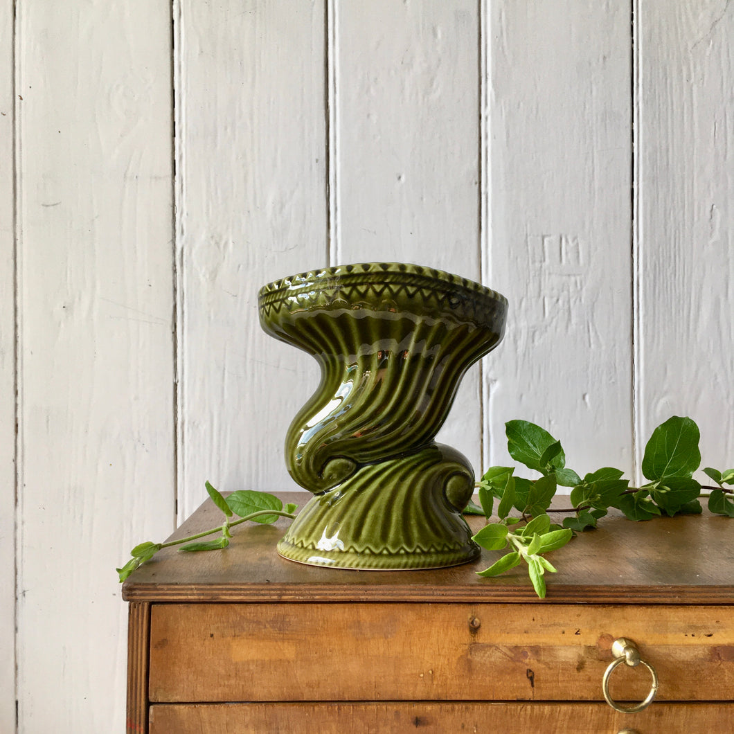 Holkham Pottery, England Shell/Wave vase in olive green