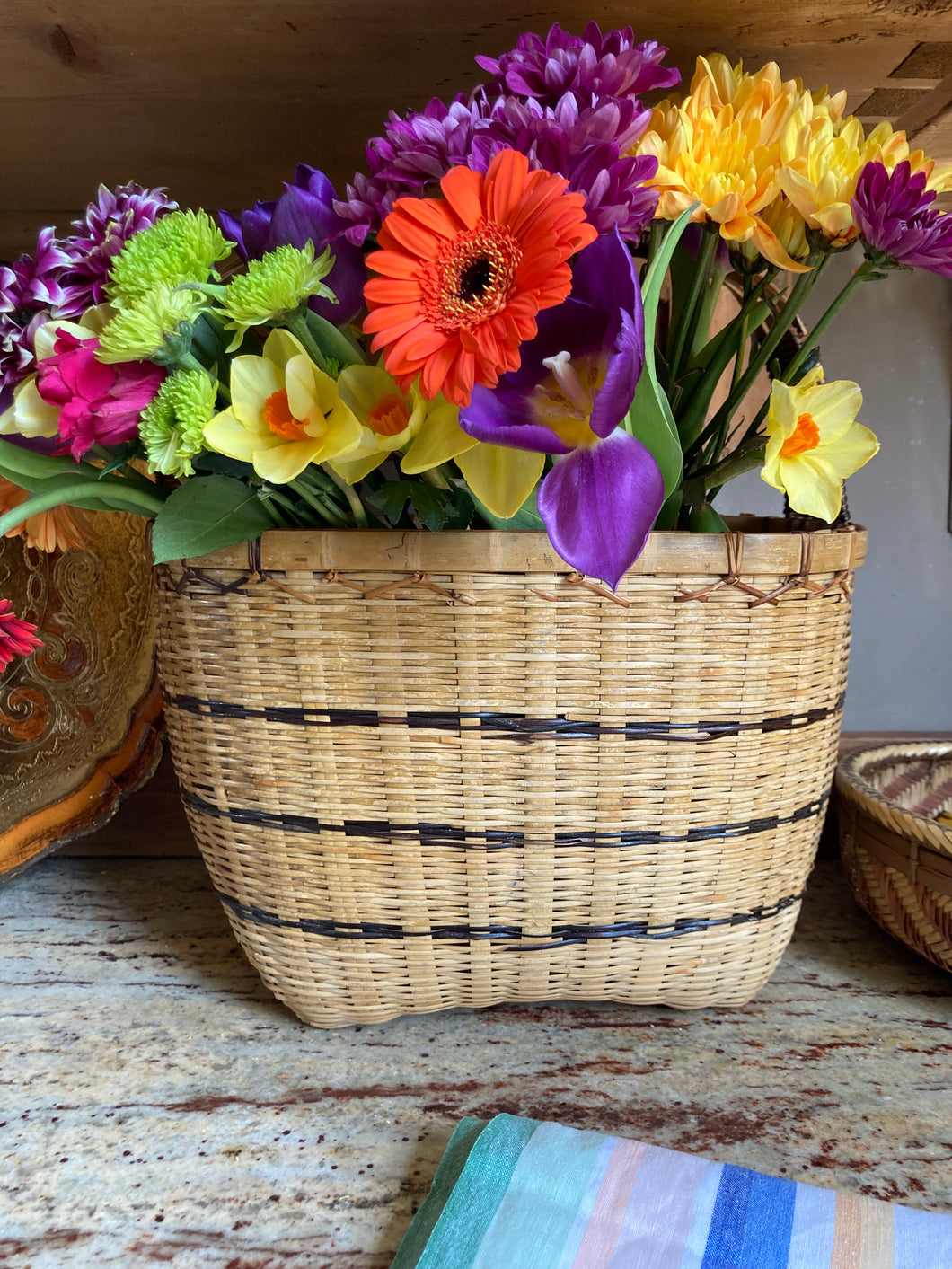 Vintage split bamboo and woven grass basket