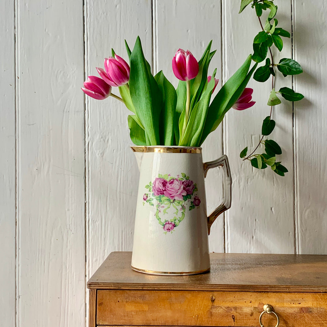 Large antique rose jug with gilt detailing