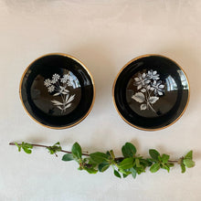 Load image into Gallery viewer, Wade small black vase and matching dishes with white oriental-style design
