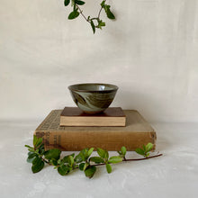 Load image into Gallery viewer, Studio pottery stoneware bowl with hand painted leaf design
