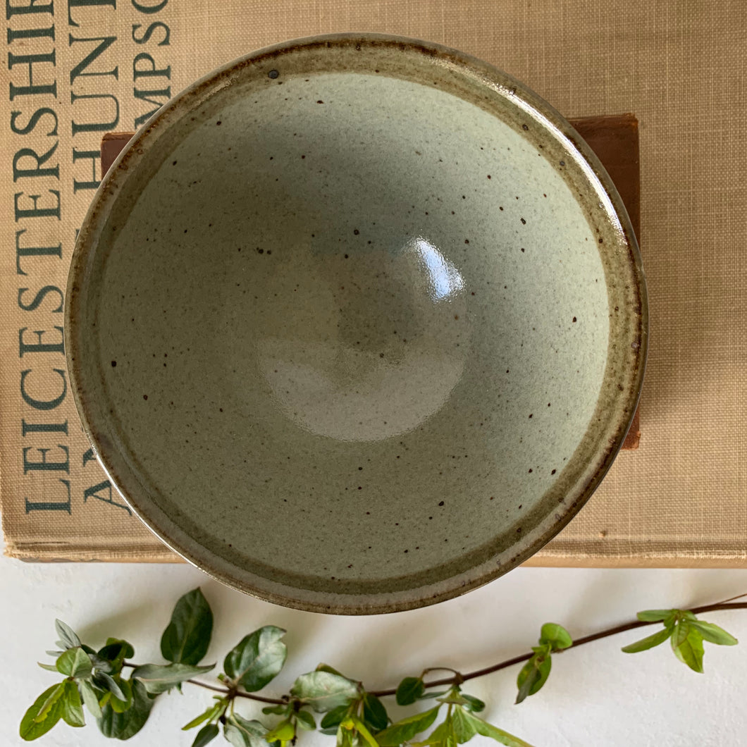 Studio pottery stoneware bowl with hand painted leaf design