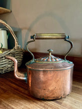 Load image into Gallery viewer, Medium sized, oval form, copper kettle with brass handle
