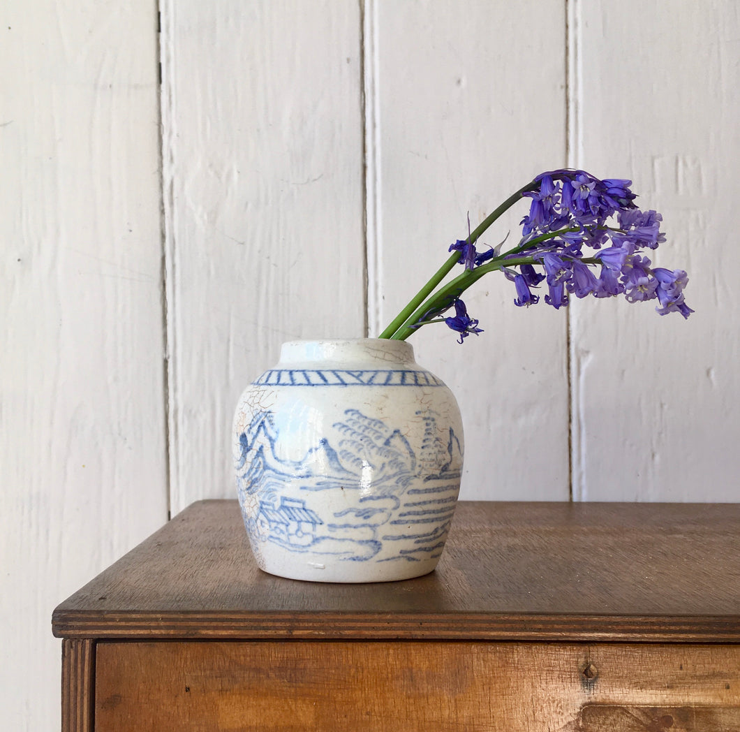 Chinese style stoneware ginger jar blue and white decoration