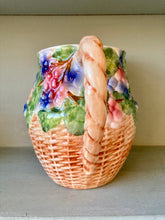 Load image into Gallery viewer, Large majolica faux basket ceramic jug with grapes and vines
