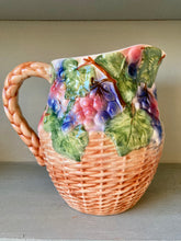 Load image into Gallery viewer, Large majolica faux basket ceramic jug with grapes and vines
