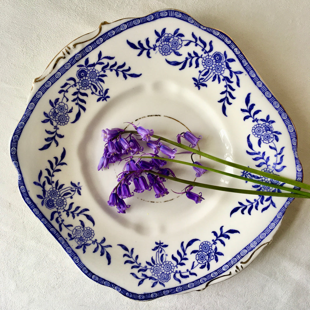 English china blue and white sandwich or cake plate